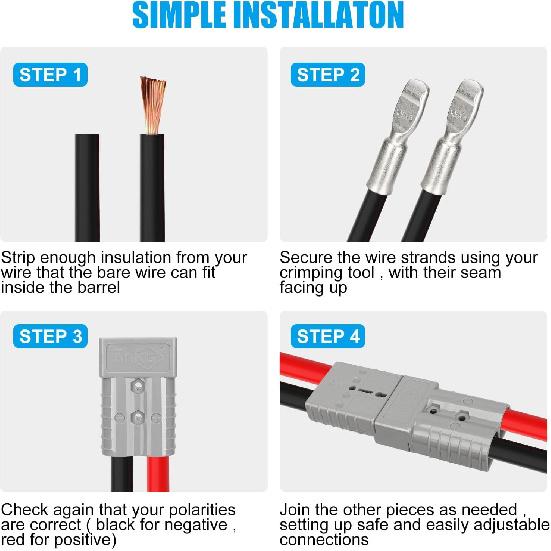 10Pcs 50 Amp 600V Connector Kit, Grey For Outdoor RV Power, Batteries, 4X4 Off-Road Winch