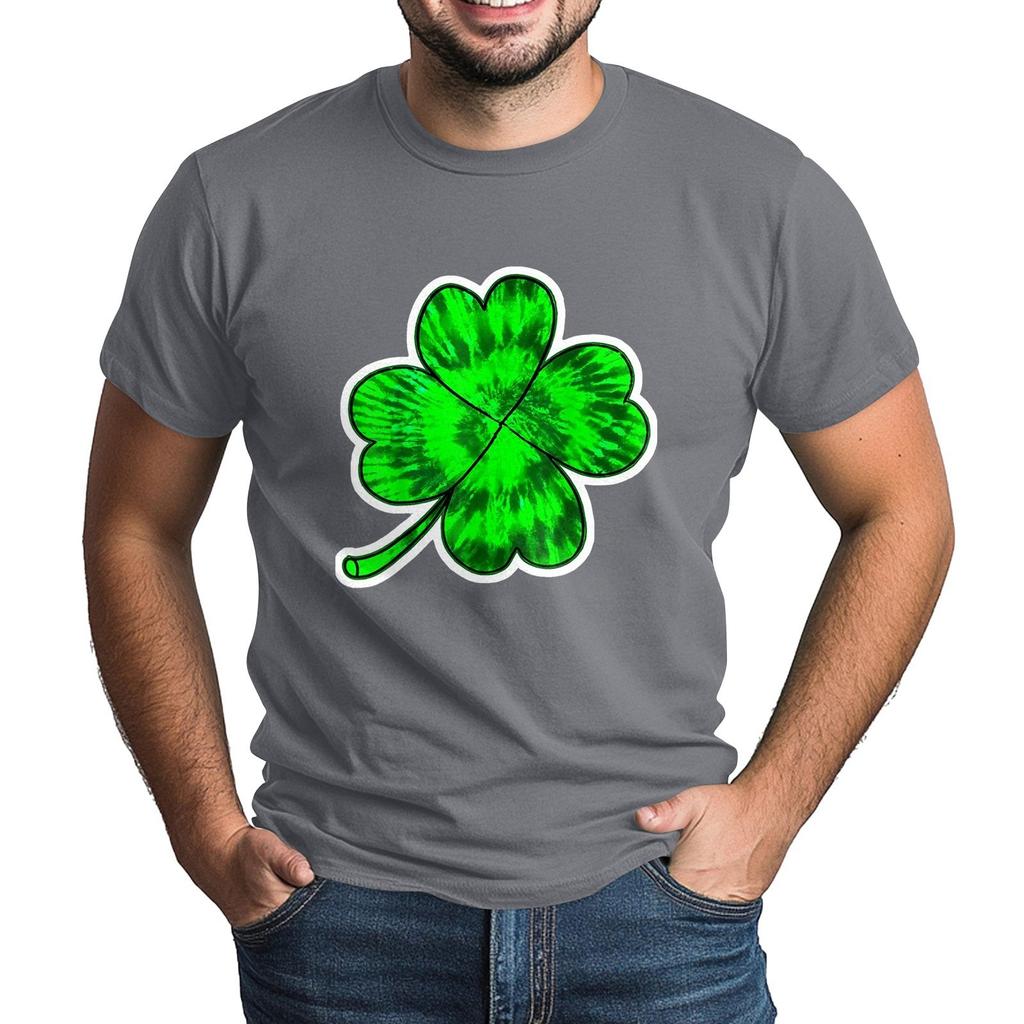 St. Patrick's Adult Green Crew-neck Short-sleeved Printed Green Three-leaf T-shirt