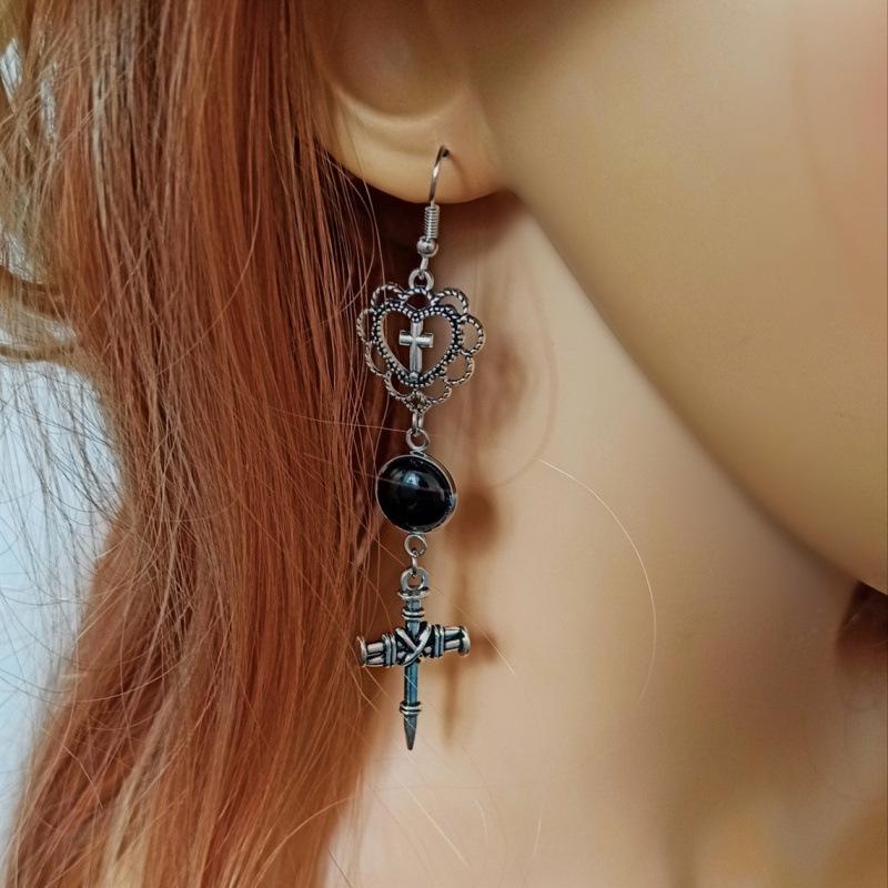 Gothic Cross Asymmetrical Dangle Earrings for Women