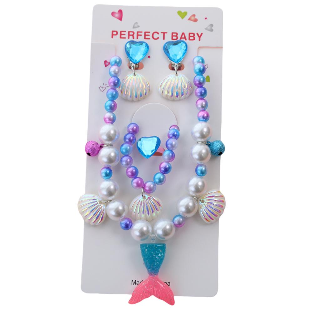 Colar de Pérolas de Sereia e Conjunto de Acessórios de Princesa para Meninas - Conjunto de 5 Peças para Presente de Feriado