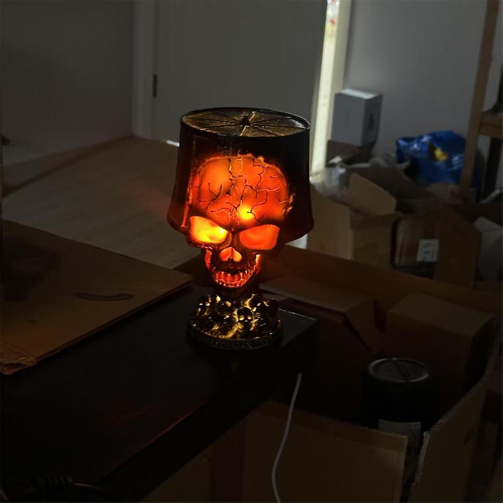 Resin Skull Desk Light with Cable Halloween Decoration Energy Saving Skeleton LED Table Lamp For Garden Yard Decoration