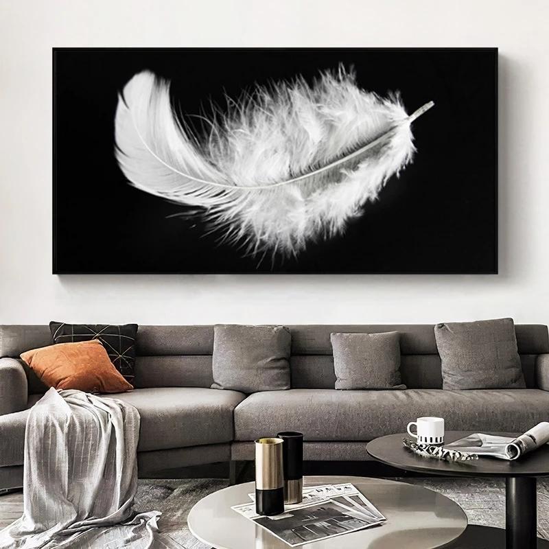 Modern Black White Feather Canvas Painting Scandinavian Posters and Prints Nordic Wall Art Picture for Living Room Decoration