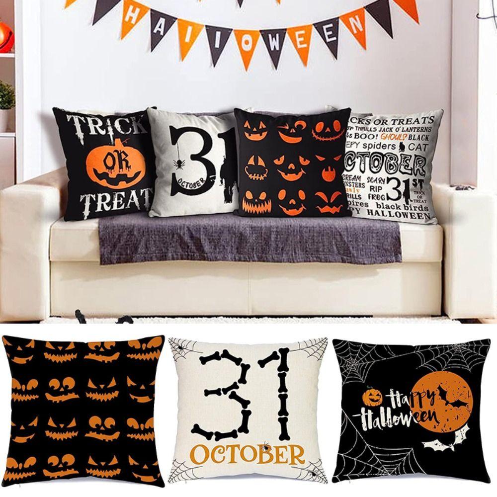 

Horror Hey Boo Halloween Throw Pillow Covers Pink Spooky Linen Couch Pillowcase Cute Ghost 45*45cm Cushion Cover for Sofa Couch