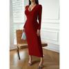Women's Clothing Independent Station Sexy V-neck Hip-hugging Long-sleeved Dress
