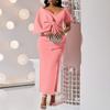 Women's V Neck Short Sleeve Maxi Dress Slim Fit High Waist Elegant Solid Color Big Bow Side Slit Bodycon Dress Party Formal Dress