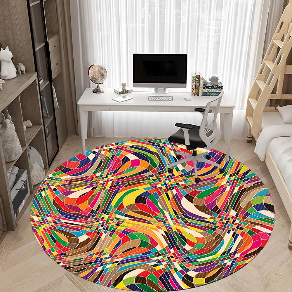 1pc Colorful AbstractChair Carpet for Office, Indoor Non-Slip Washable Polyester Fiber Carpet, Mat For Office, Machine Washable