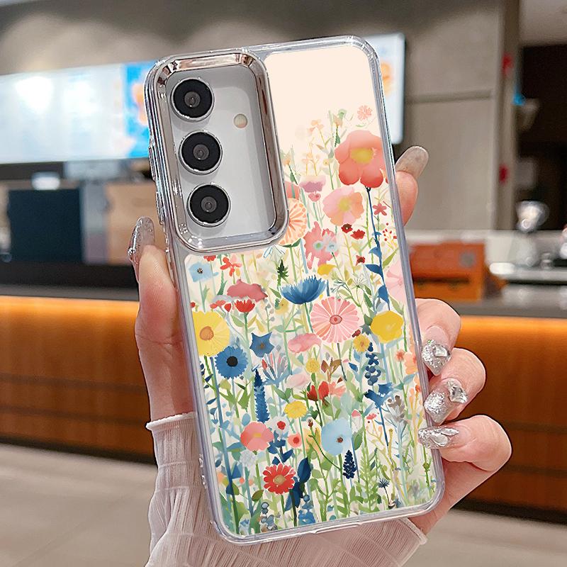 Pastoral Wildflower Case For iPhone 17 18 Pro Max Plating Lens Frame Clear Soft Phone Cover For iPhone 16 15 14 13 Pro Max 17E