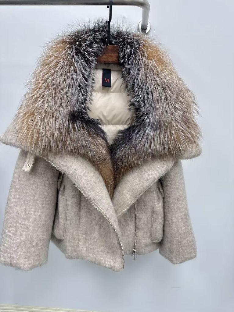 Winter explosion fox fur jacket big fur collar short thermal goose down jacket women
