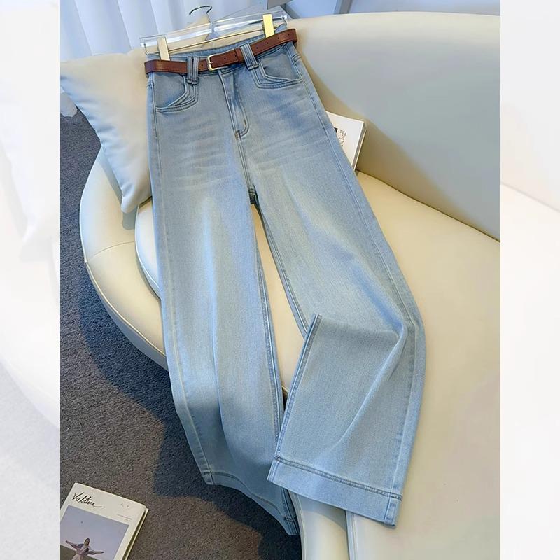 

Women s Light Wide-Leg Jeans, Slimming Draped-Hem, Spring/Autumn 2025 Straight-Leg Pants. L [105-115 lbs]