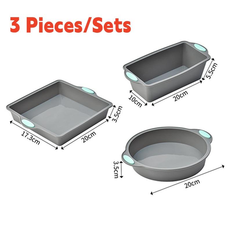3Pcs/Sets Silicone Cake Mold For Home Baking,Round Chiffon Cake Mold, Rectangular Bread And Toast Mold,Kitchen Oven Baking Tool