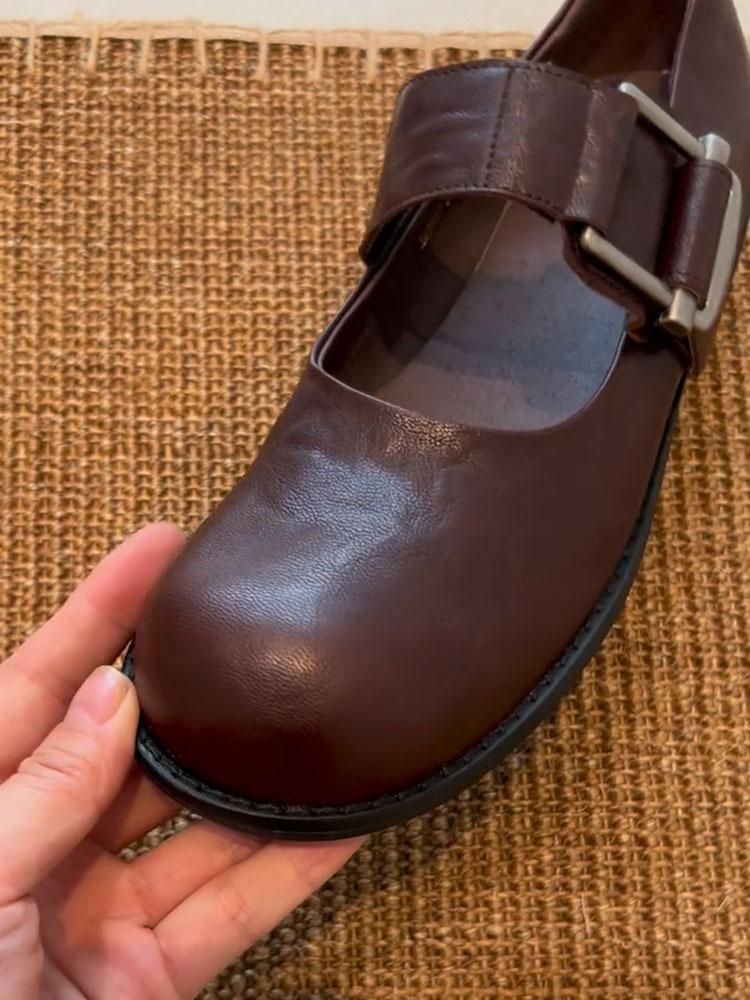 Sheepskin version~ British style Japanese round head Mary Jane shoes women's one-button loafers leather platform versatile single shoes