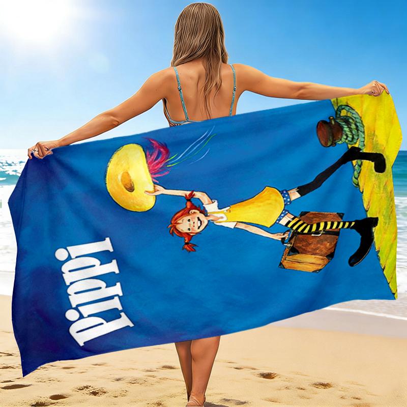 1Pc Pippi Adventure Beach Towel, Quick Dry, Multi-Use for Beach Pool Gym Yoga Home Travel, Christmas, Halloween, Xmas Gift M928638