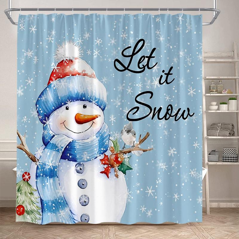 Cute Snowman Christmas Shower Curtains Xmas Tree Gift Cartoon Santa Claus Winter Scenery Bath Curtain Fabric Home Bathroom Decor