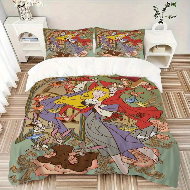 3pcs Aurora Sleeping Beauty Printed Quilt Set - Soft and Comfortable Quilt Cover for Bedroom, Guest Room and Dormitory Decorative Bedding Set 1 D
