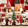 Handcrafted Holiday Gift Ideas 7Pcs Christmas Wooden Tabletop Ornaments, Snowman Tree Reindeer Tiered Tray Table Centerpieces Decor for Mantel, Rustic