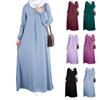Women's Muslim Casual Temperament Elegant Solid Color Round Neck Long Sleeve Pleated Dresses