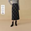 INMAN Women's Wool Blend Plaid Straight Midi Skirt