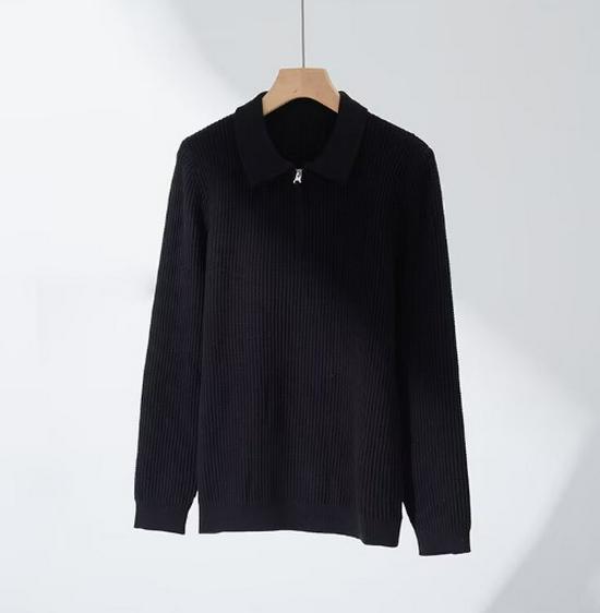 Men s White Half-Zip Collared Polo Sweater - High-End Wool Knitwear for Autumn/Winter L