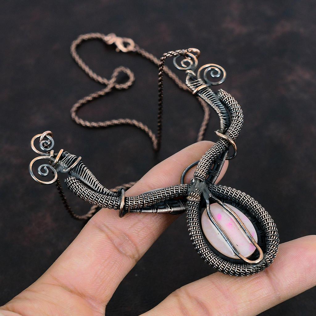 Pink Opal Necklace Copper Wire Wrapped Necklace Handmade Copper Jewelry Dainty Necklace Gemstone Necklace Wire Wrapped Jewelry Wedding Gifts