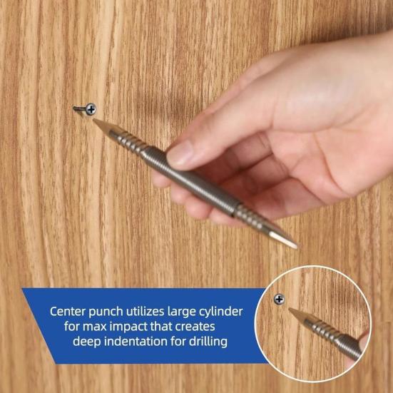 Dual Head Spring Nail Set Hinge Pin Punch Tool 3500 PSI Impact Hammerless Design Durable Steel Construction Wood/Metal/Glass Marking Removal