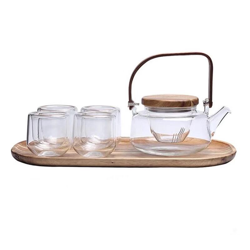 Hanyou Acacia Wood Glass Teapot with Wooden Lid