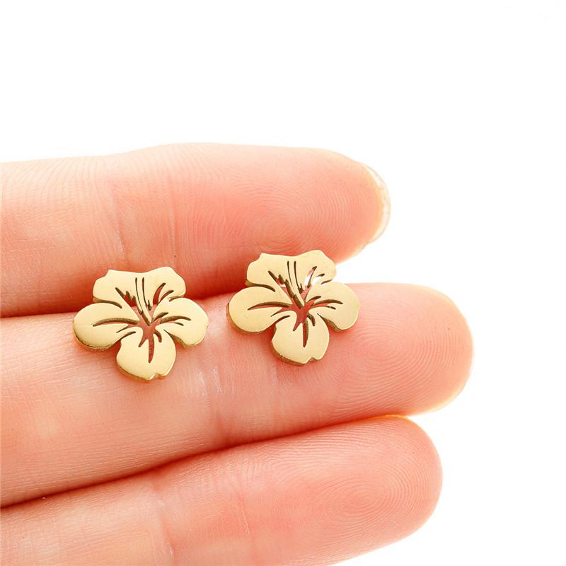 Korean Fashion Stainless Steel Plant Earrings Women Wedding Zircon Sweet Metal Flower Earings Small Lily Studs Mother Gifts