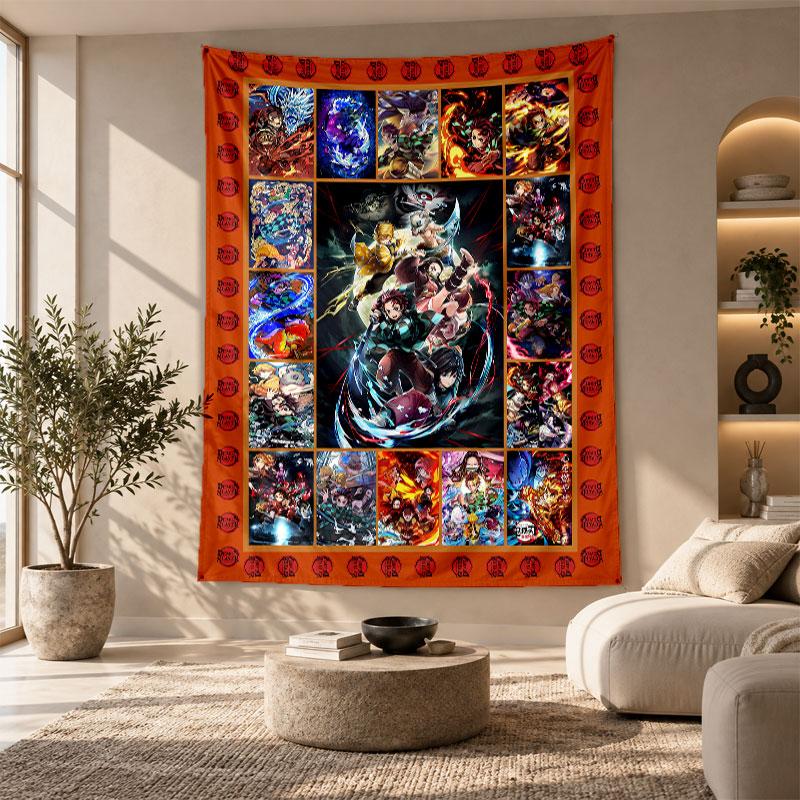 Arazzo Decorativo, Arte da Parete Stampato Demon Slayer, Appeso a Parete Leggero per Sfondo Camera da Letto