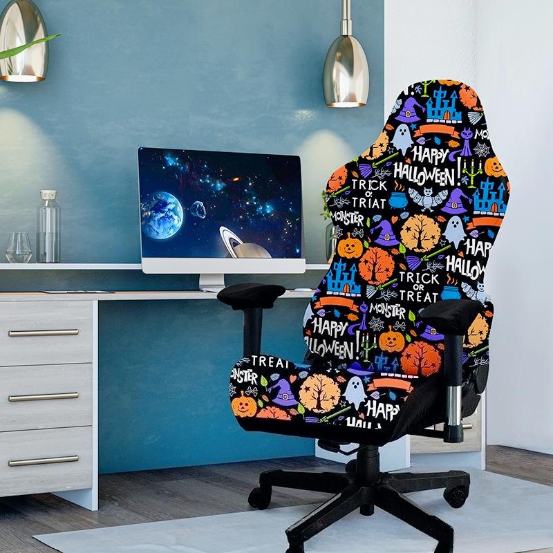 Halloween Gaming Chair Cover Pumpkin Ghost Print Office Chair Cover Set Suitable for Home Gaming Chairs Halloween Decoration