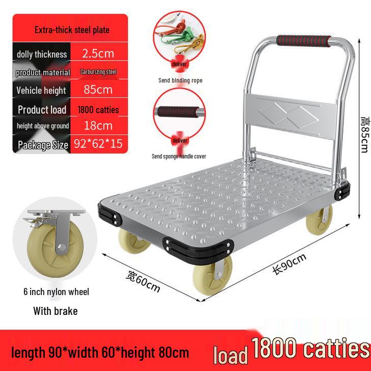 Silent Foldable Handcart Trolley with Swivel Wheels - Heavy-Duty Flatbed Truck