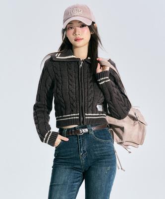 ZEROPLANET Coty Cable Knit Zip-Up [Brown]