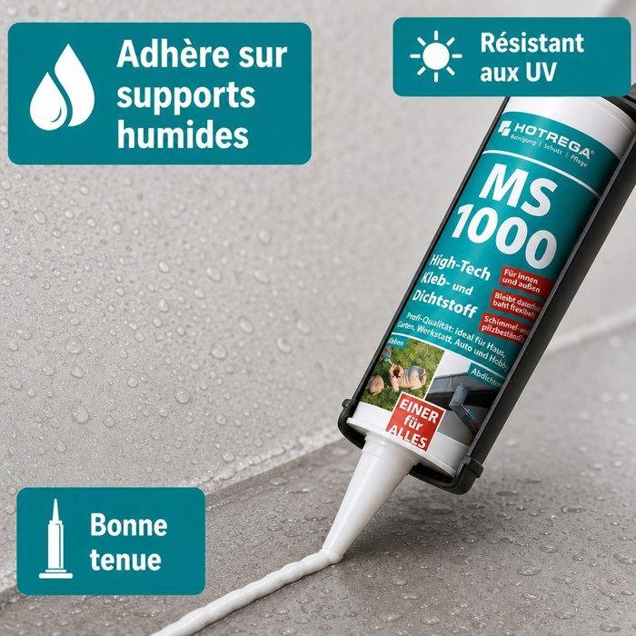 Mastic colle transparent, Colle etanche transparente, Mastic MS polymère, 290ml