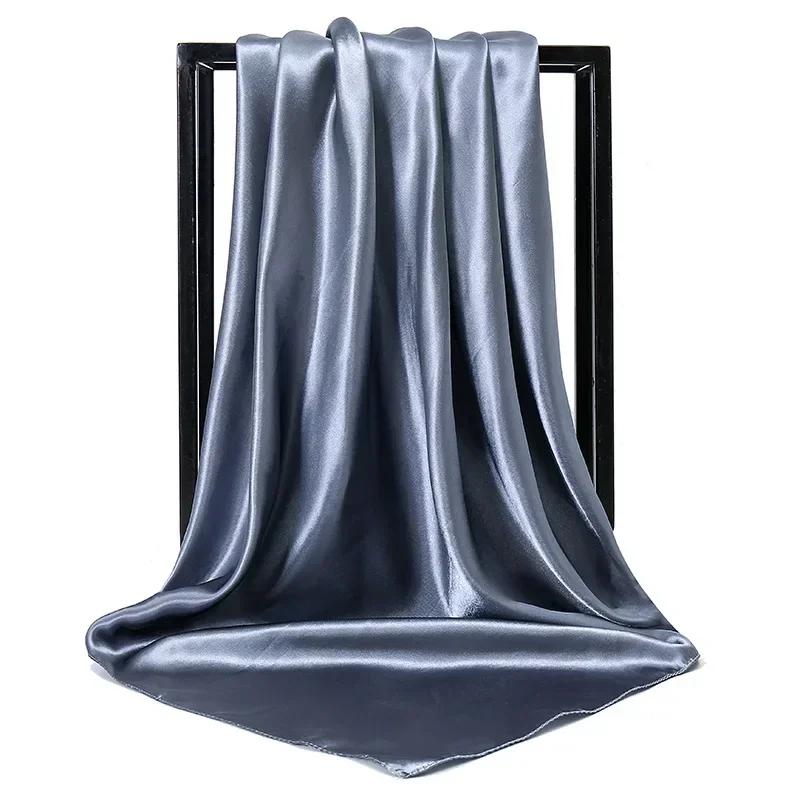 90X90 Satin Silk Scarf Hijab Solid Women Shiny Square Wrap Shawl Head Neck Cover Plain Hair Tie Band Beach Hijab Female Foulard