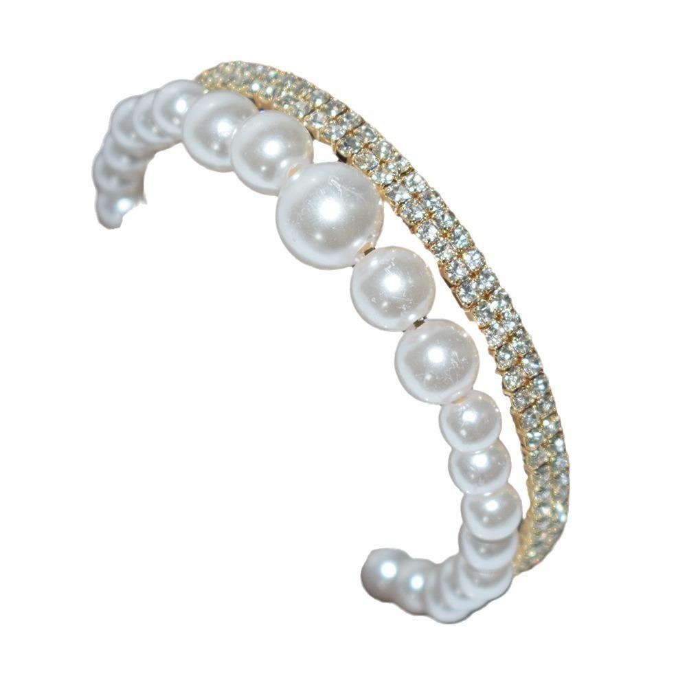 Hot Sale Baroque Crystal Pearl Opening Bracelet Gold and Silver Color Rhinestone Multi-Layer Bridal Wedding Jewelry