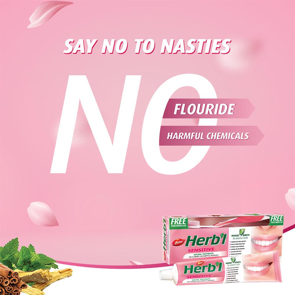 Herbal Natural Toothpaste for Sensitive Teeth + FREE Toothbrush Dabur HERB'l