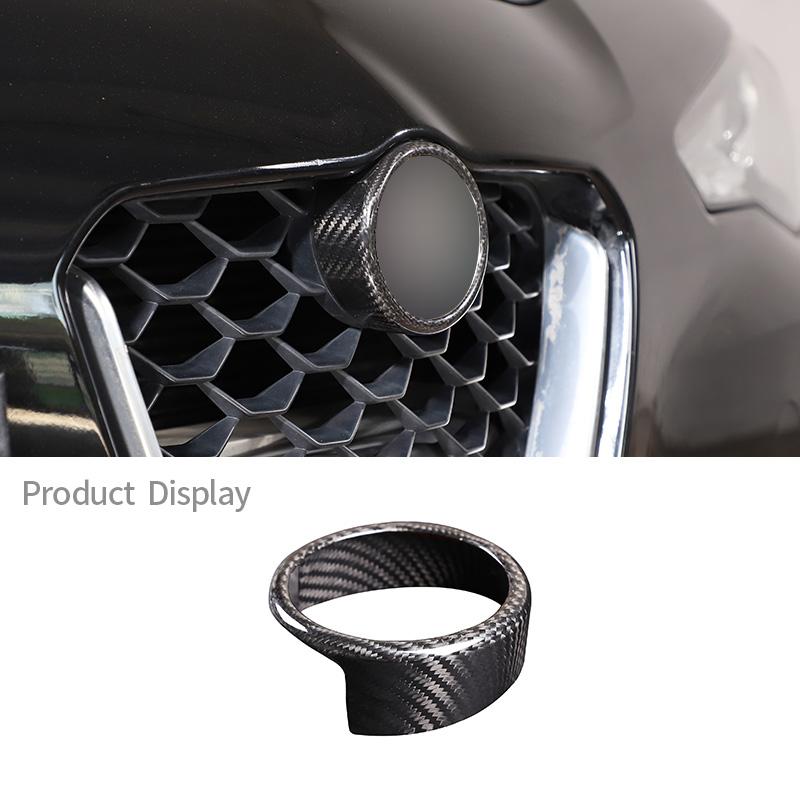 Car Exterior Front Grill Protective V Frame Logo Circle Cover For Alfa Romeo Giulia 2017-2023 Real Carbon Fiber Car Accessories Circle Black