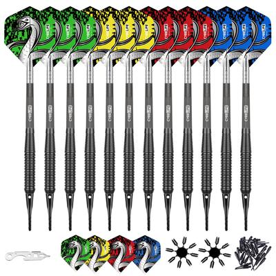 Cyeelife Soft Tip Darts 12 Pieces, Pro 18 Gram Plastic Tip Darts Set with 13 Clear PC Shafts, 100 Extra Darts Tips, 16 Darts, 2 Flight Protectors,