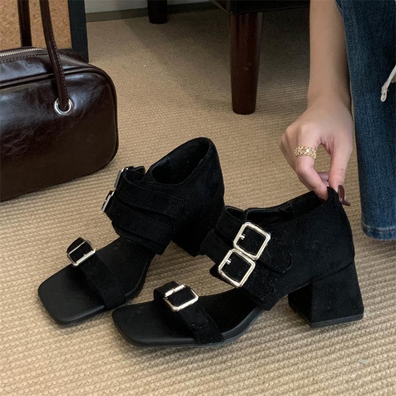 Fashion Eilyken Summer Square Toe Buckle Strap Sandals Women Fashion Chunky Heels Banquet Ladies Shoes Zapatos Mujer