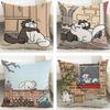 Cartoon Simons Cat Cushion Cover Cushion Covers Natural Linen Breathable Sofa Bedroom Decor Pillowcase
