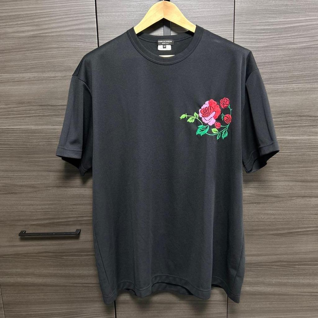 Comme des Garcons Homme Plus T shirt flower embroidery polyester black M Unisex T-Shirt