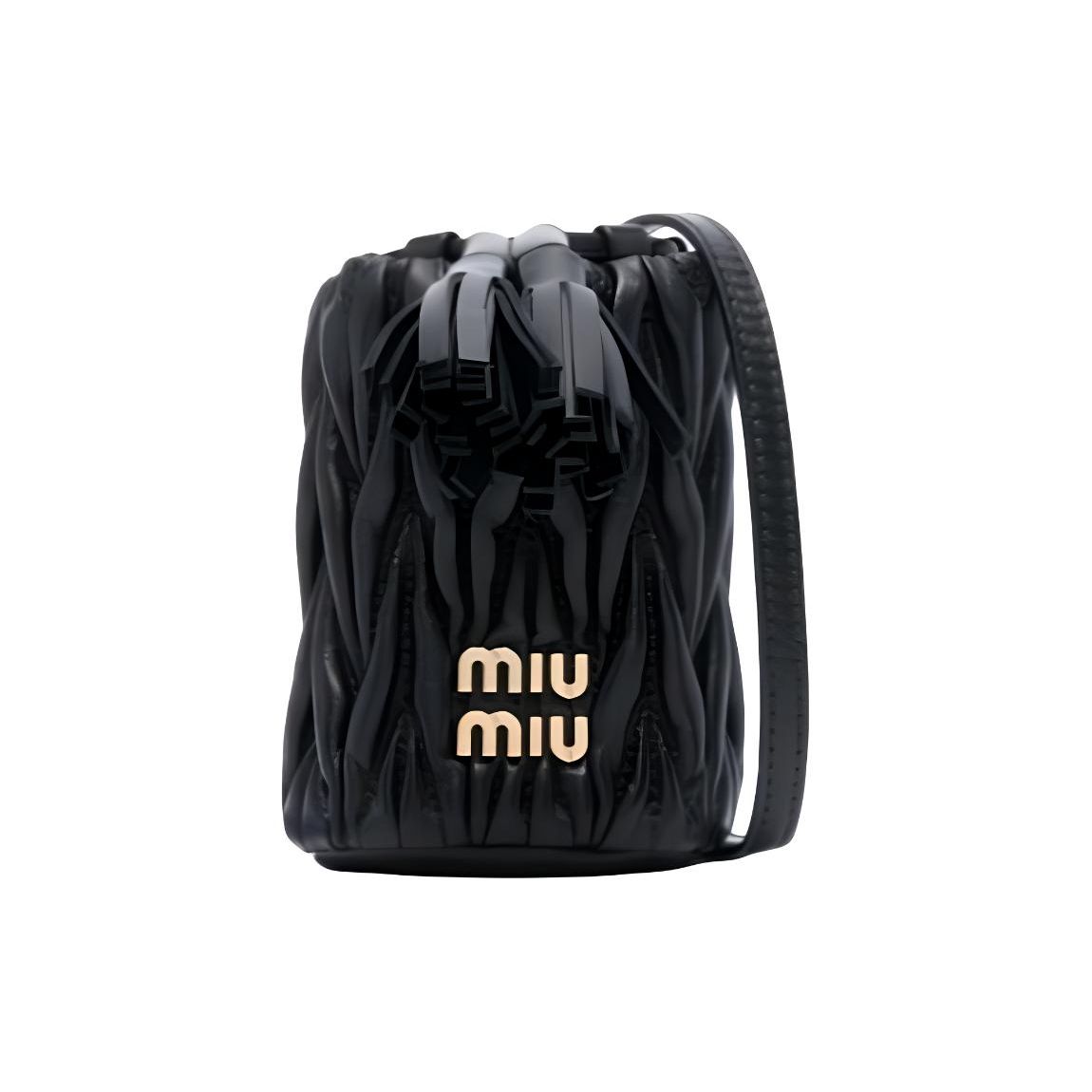 Miu Miu Logo Trekkoord Sluiting Mini Handtas Dames Handtassen Zwart 5NR026_2FPP_F0002 Basic Set (Bag+Dust Bag)