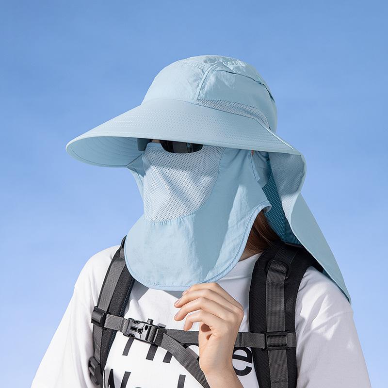Big Brimmed Shawl Sun Hat for Men and Women, Outdoor Hiking and Fishing Sun Hat, Detachable Face Mask, Fisherman Hat