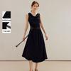 INMAN Black Sleeveless Drape Neck Dress