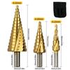 Triangle Shank Spiral Flute Step Drill Bit Set (Sizes 4-12, 4-20, 4-32)