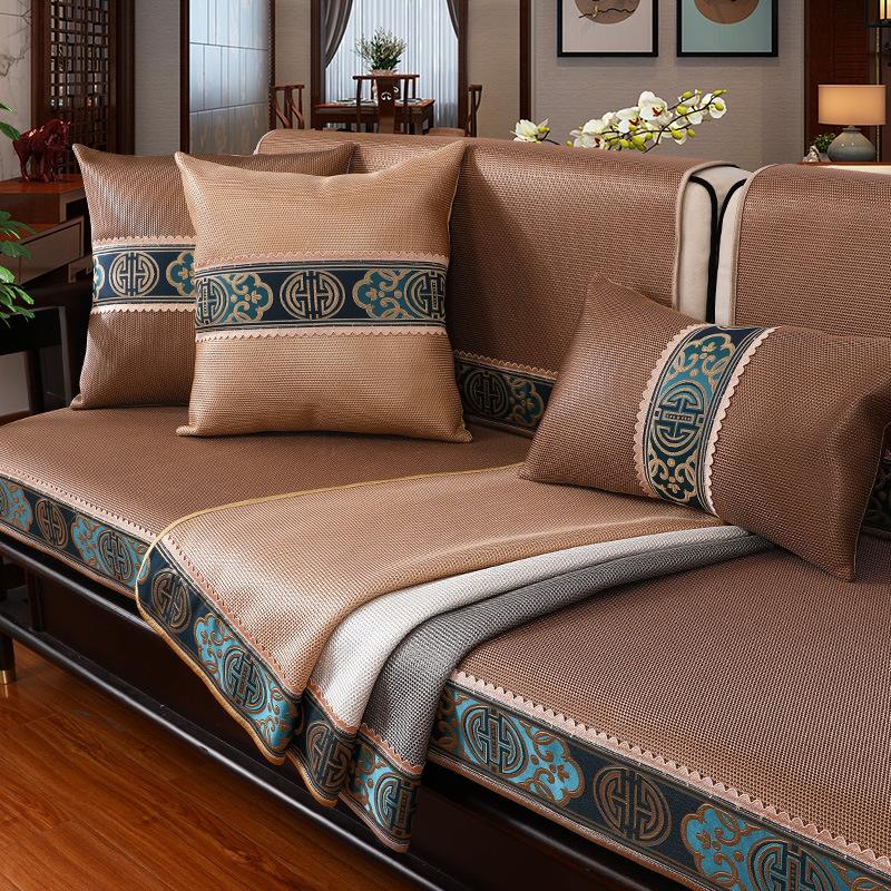 Summer Ice Silk Non-Slip High-End Combination Solid Wood Sofa Seat Cover Cover Backrest Towel