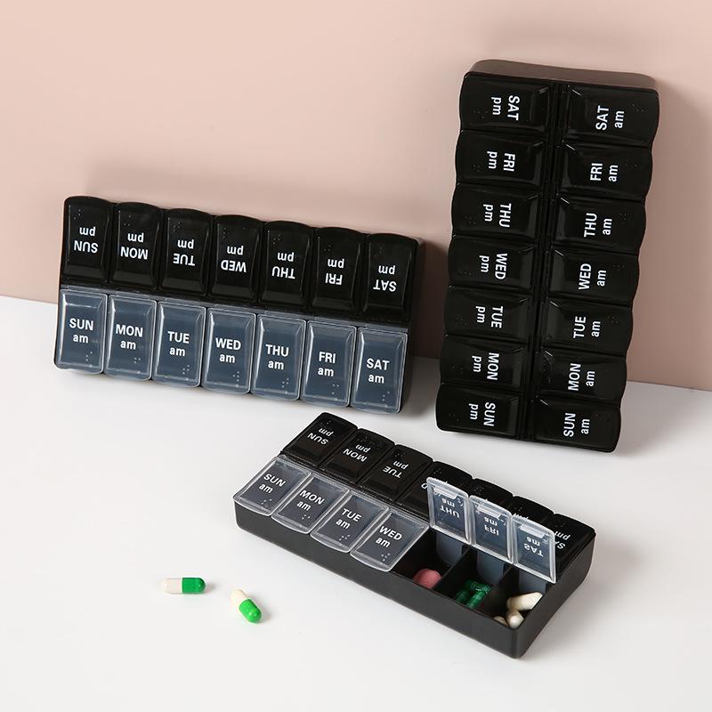 7-Day Braille Pill Organizer: Double-Row, 14 Compartments for Morning & Evening Medication Storage