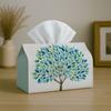 1pc Party Tissue Box, Contemporary Decorative Natural, Versatile Tissue Holder, Tree of Life In Blue And Green, Outdoor Party Essentials, Daily Deskto