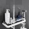 Non Perforated Bathroom Shower Rod Storage Rack with Hooks Household Bath Product Tray for Efficient Shower Organization