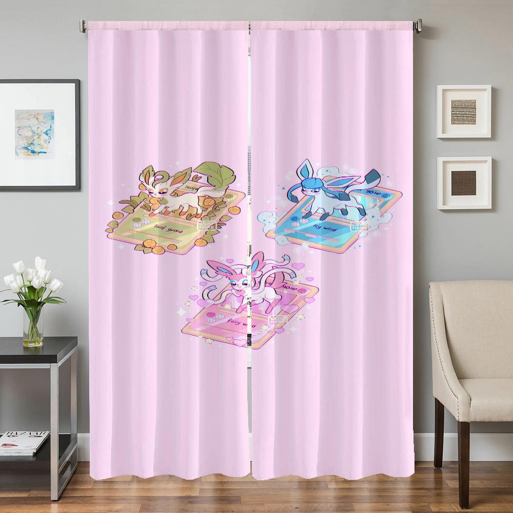Home Interior Kitchen Curtains for Living Room 2 Pieces Blackout Curtains Door Curtain Pokemon Bedroom Decoration Partition