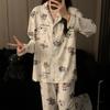 "Cute Dog Dachshund" ins cartoon spring and autumn striped pajamas women's cardigan long-sleeved loungewear autumn and winter suit