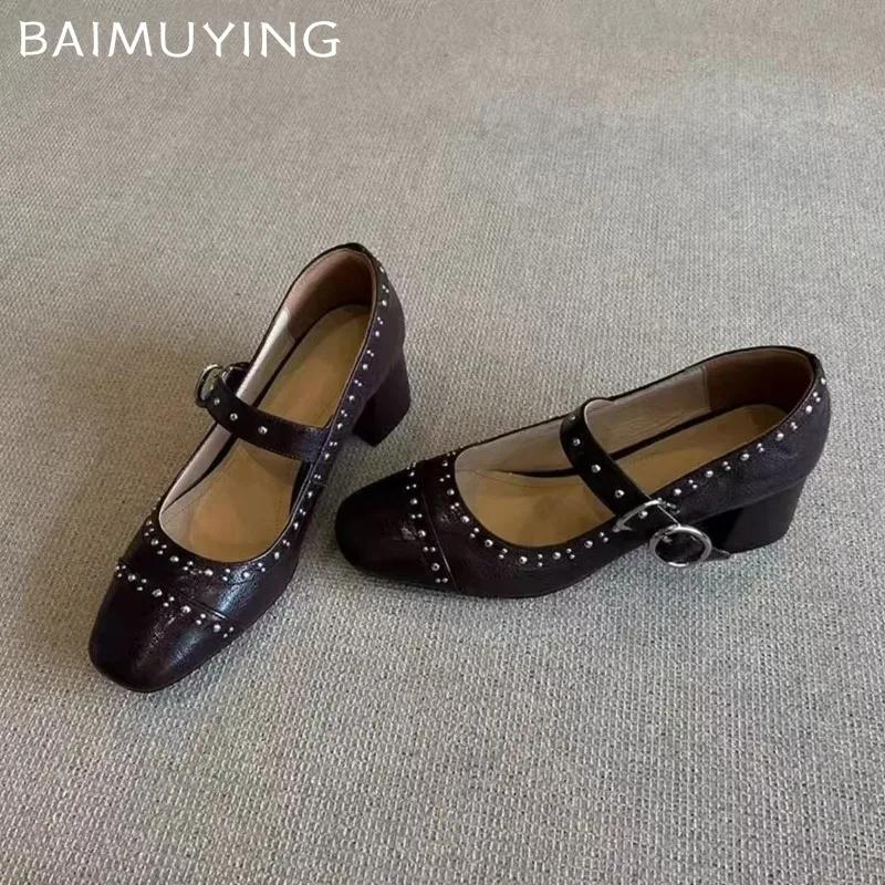 High Heels Women Mary Jane Shoes Retro Designer Leather Shoes Woman 2024 Trend Fashion Autumn New Dress Party Pumps Sandals